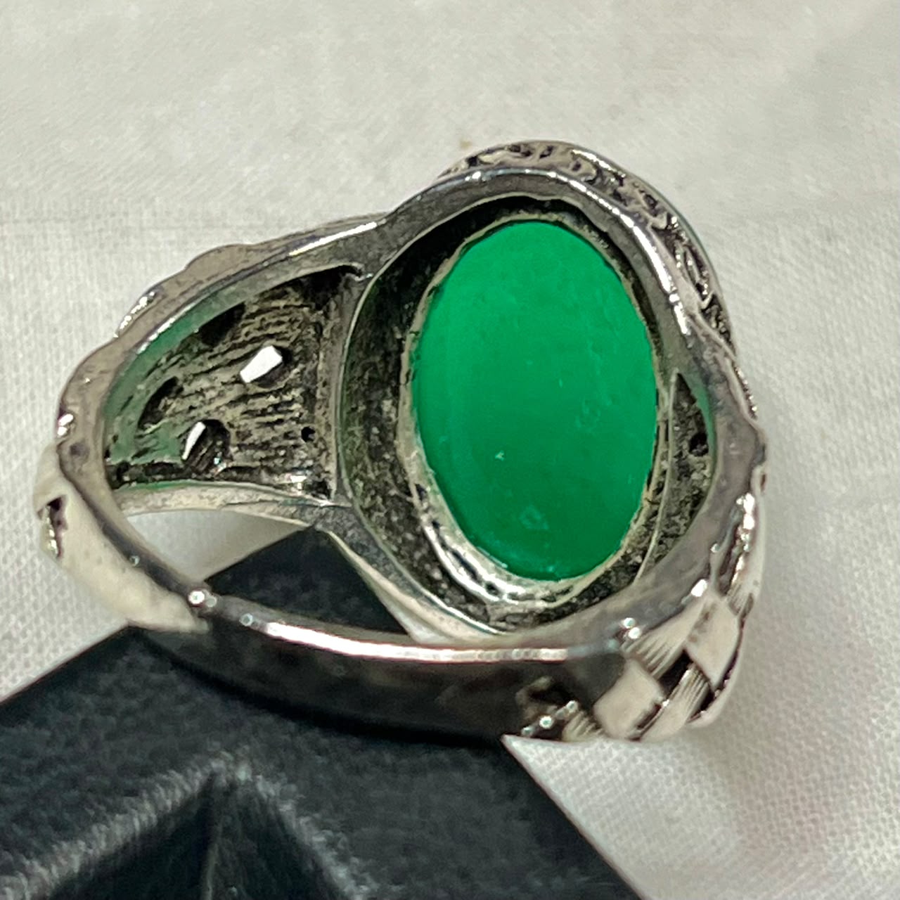 100% Natural Green Aqeeq Stone Ring