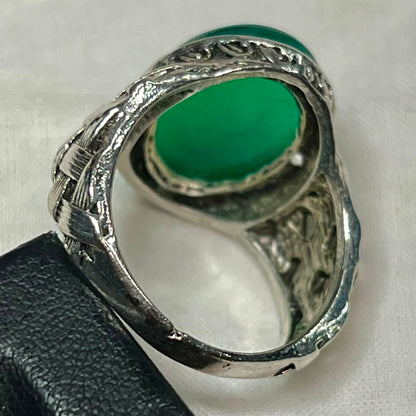 100% Natural Green Aqeeq Stone Ring