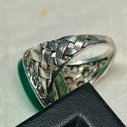 100% Natural Green Aqeeq Stone Ring
