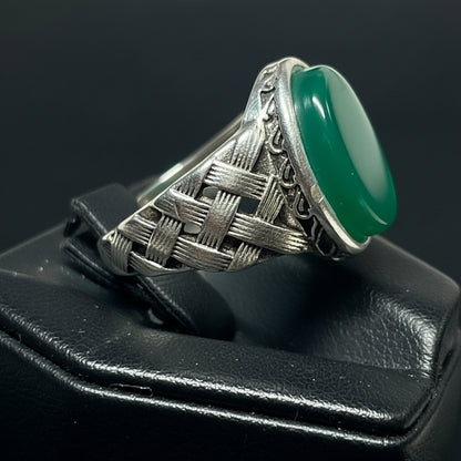 100% Natural Green Aqeeq Stone Ring